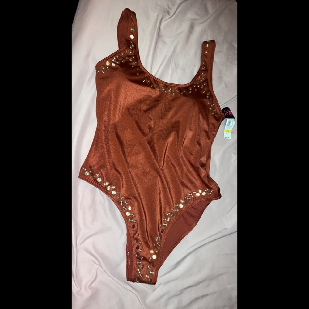Dark orange & gold one piece bathing suit